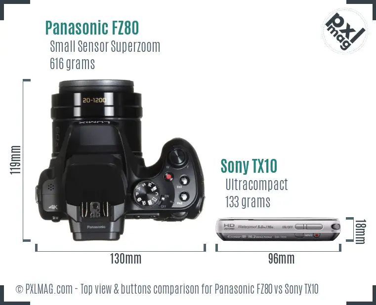 Panasonic FZ80 vs Sony TX10 top view buttons comparison Panasonic FZ80 vs Sony TX10 top view buttons comparison
