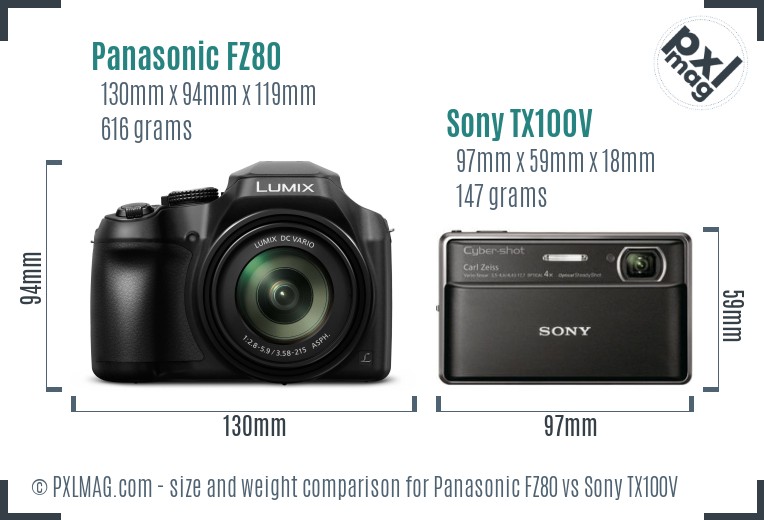 Panasonic FZ80 vs Sony TX100V size comparison