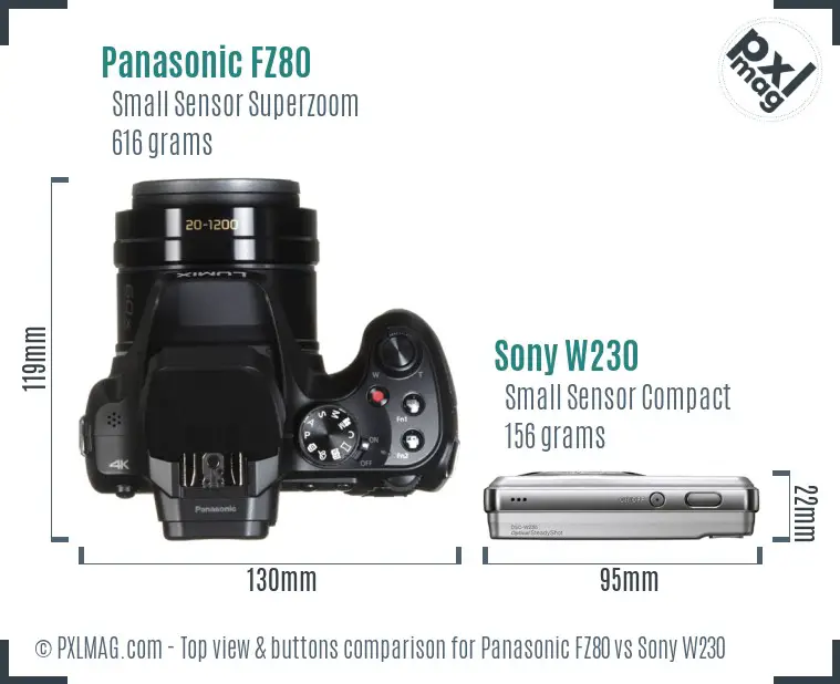 Panasonic FZ80 vs Sony W230 top view buttons comparison