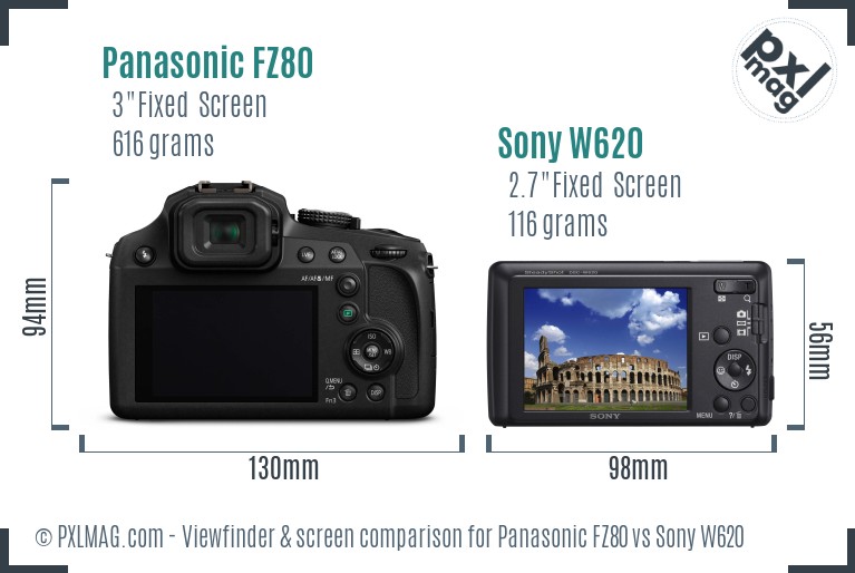 Panasonic FZ80 vs Sony W620 Screen and Viewfinder comparison