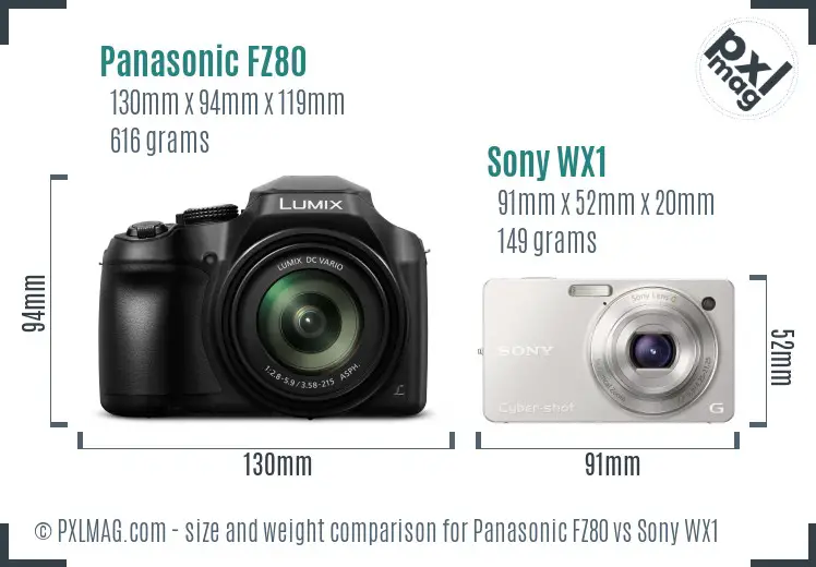 Panasonic FZ80 vs Sony WX1 size comparison Panasonic FZ80 vs Sony WX1 size comparison