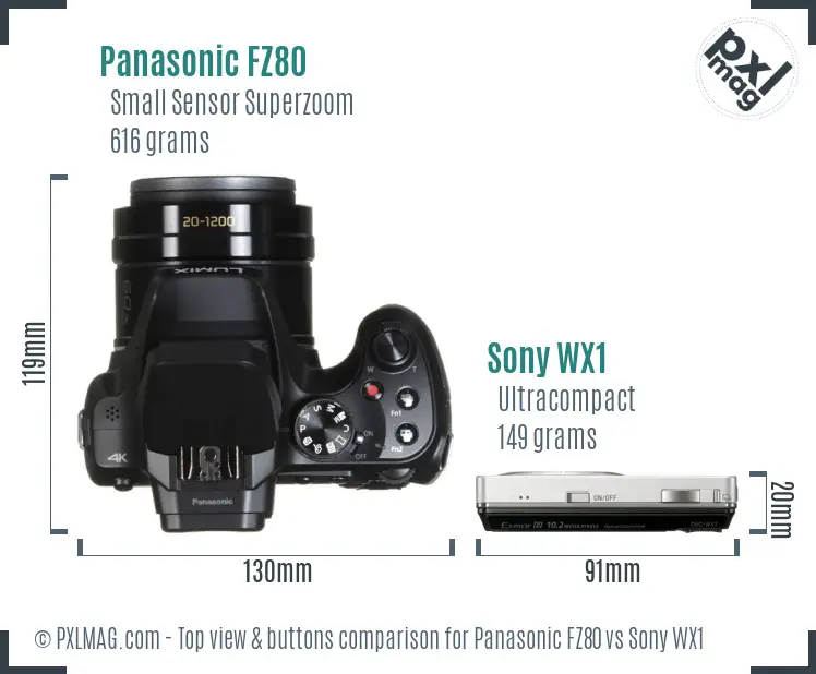 Panasonic FZ80 vs Sony WX1 top view buttons comparison Panasonic FZ80 vs Sony WX1 top view buttons comparison
