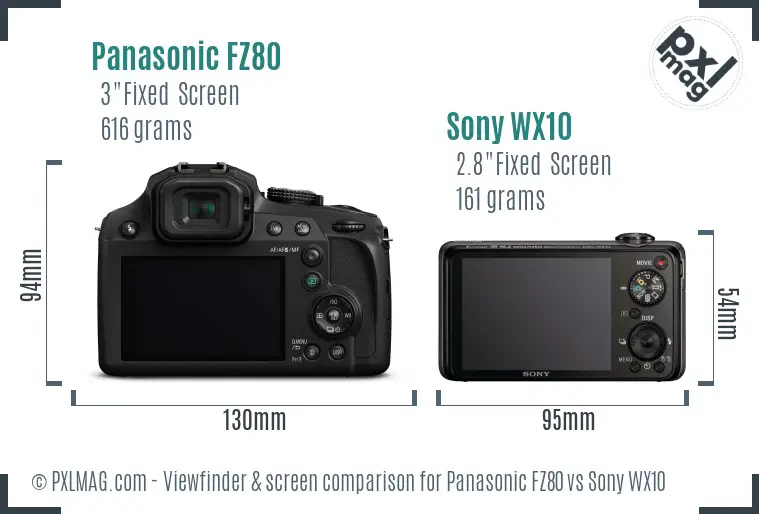 Panasonic FZ80 vs Sony WX10 Screen and Viewfinder comparison