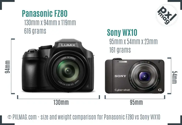Panasonic FZ80 vs Sony WX10 size comparison