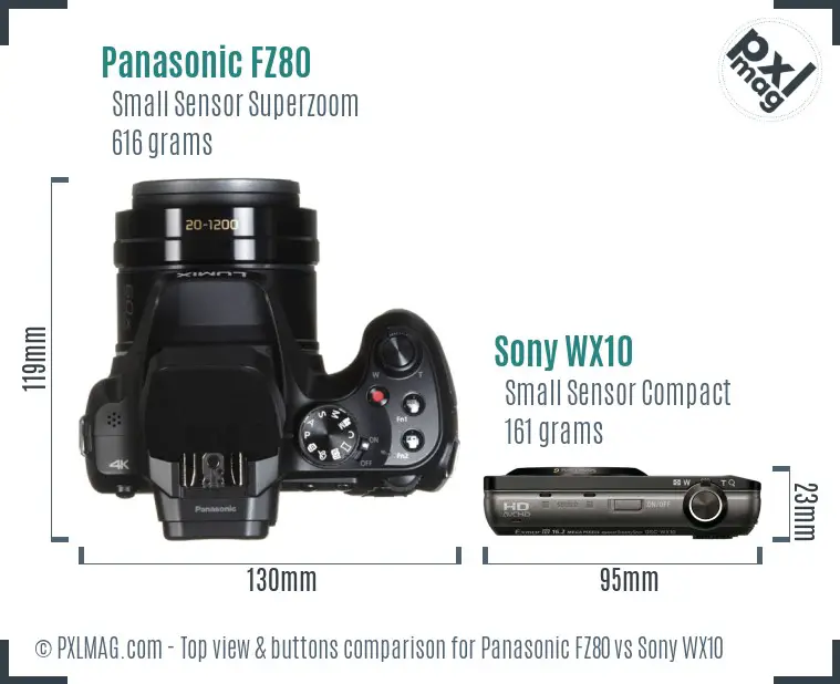 Panasonic FZ80 vs Sony WX10 top view buttons comparison
