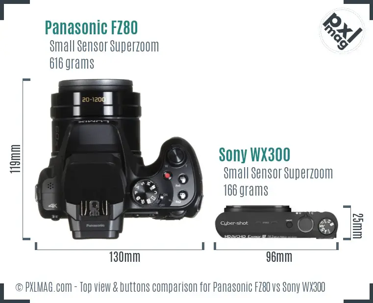 Panasonic FZ80 vs Sony WX300 top view buttons comparison