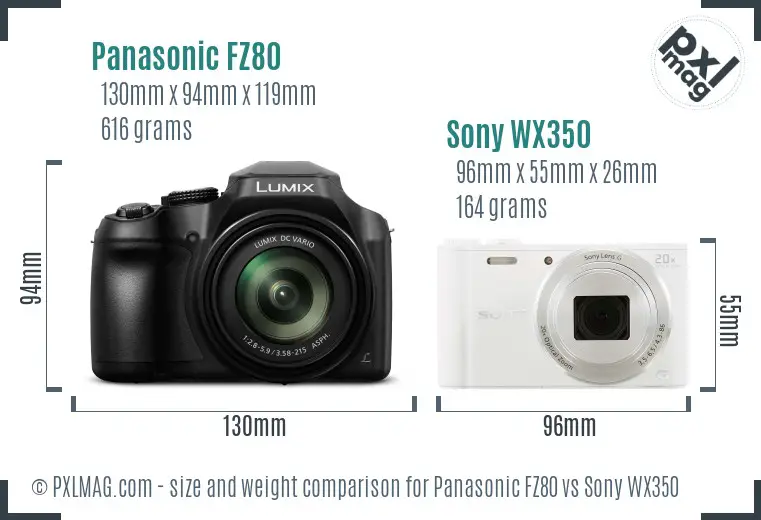 Panasonic FZ80 vs Sony WX350 size comparison