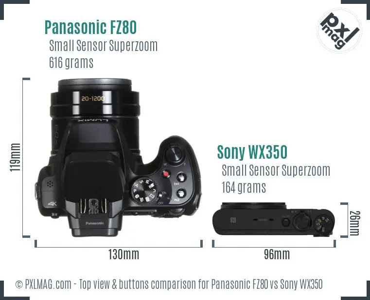 Panasonic FZ80 vs Sony WX350 top view buttons comparison