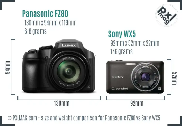 Panasonic FZ80 vs Sony WX5 size comparison