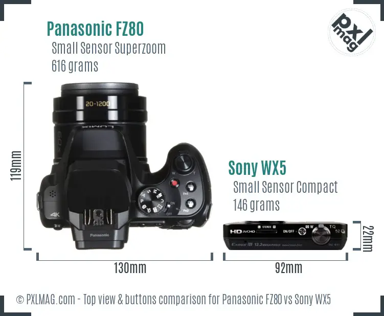 Panasonic FZ80 vs Sony WX5 top view buttons comparison