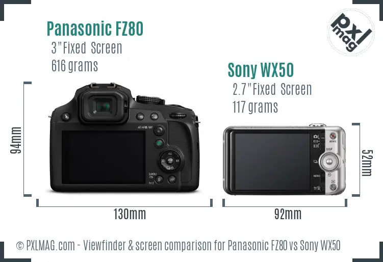 Panasonic FZ80 vs Sony WX50 Screen and Viewfinder comparison