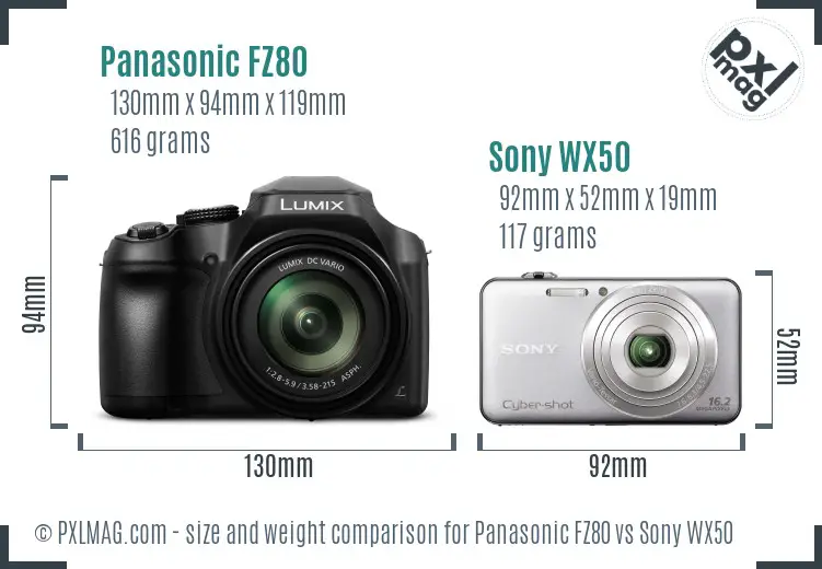 Panasonic FZ80 vs Sony WX50 size comparison