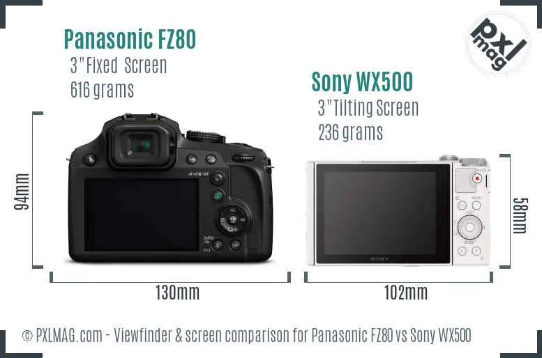 Panasonic FZ80 vs Sony WX500 Screen and Viewfinder comparison