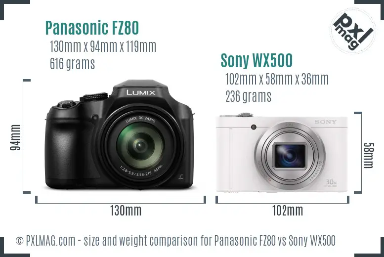 Panasonic FZ80 vs Sony WX500 size comparison