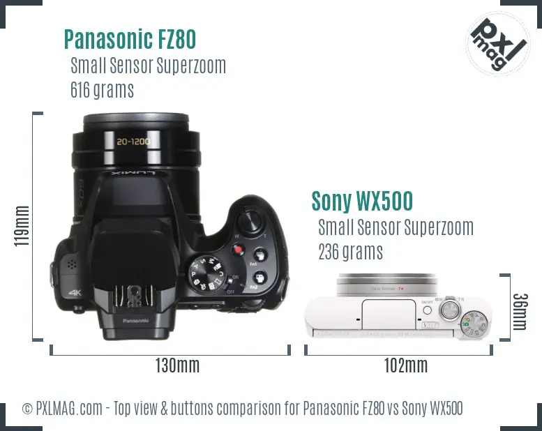 Panasonic FZ80 vs Sony WX500 top view buttons comparison