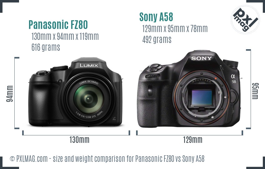 Panasonic FZ80 vs Sony A58 size comparison