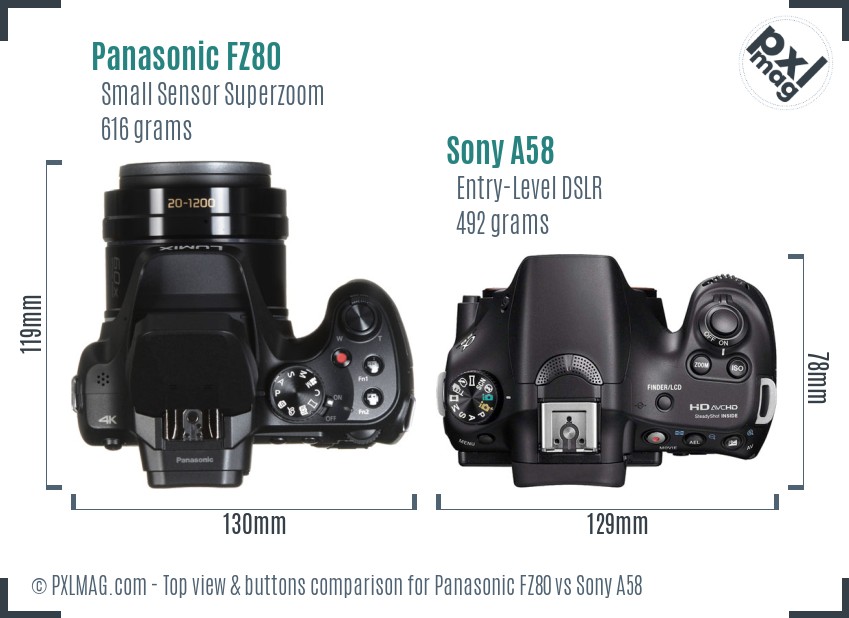 Panasonic FZ80 vs Sony A58 top view buttons comparison