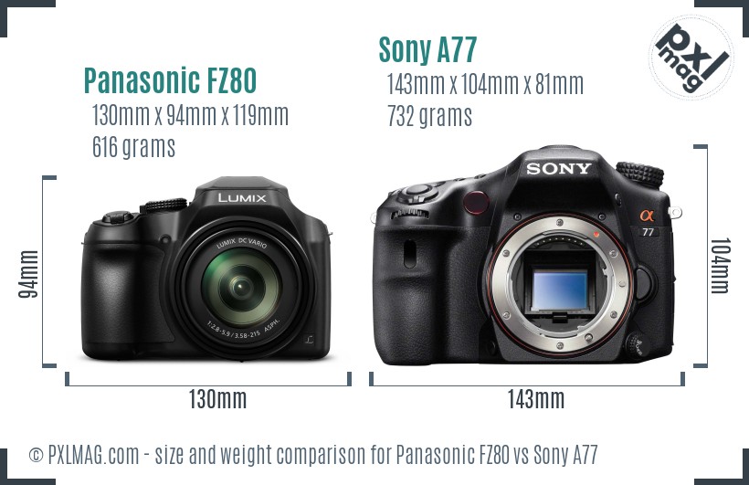 Panasonic FZ80 vs Sony A77 size comparison Panasonic FZ80 vs Sony A77 size comparison