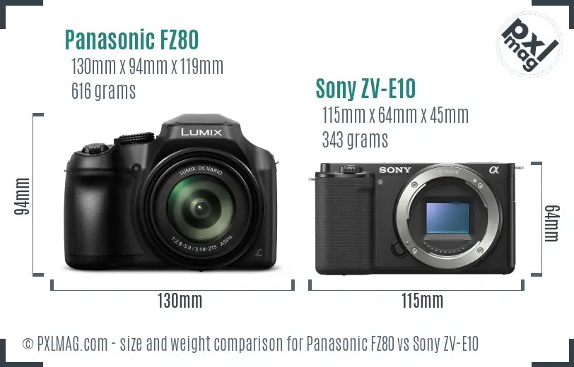 Panasonic FZ80 vs Sony ZV-E10 size comparison