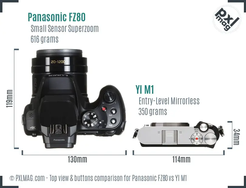 Panasonic FZ80 vs YI M1 top view buttons comparison