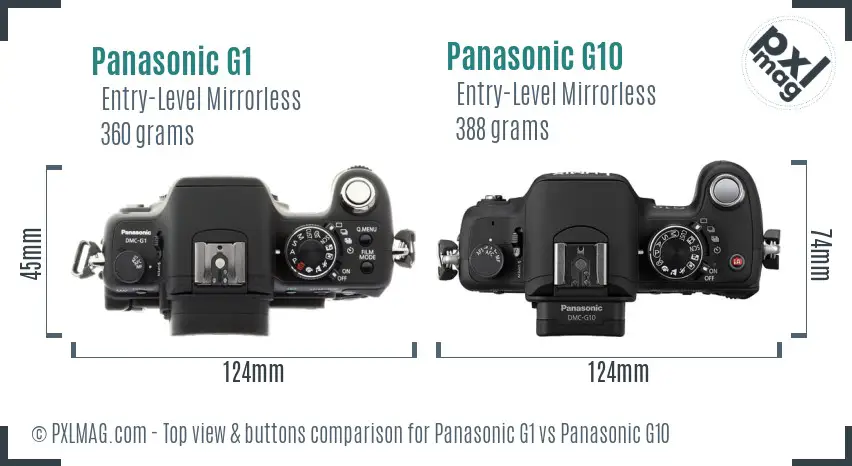 Panasonic G1 vs Panasonic G10 top view buttons comparison