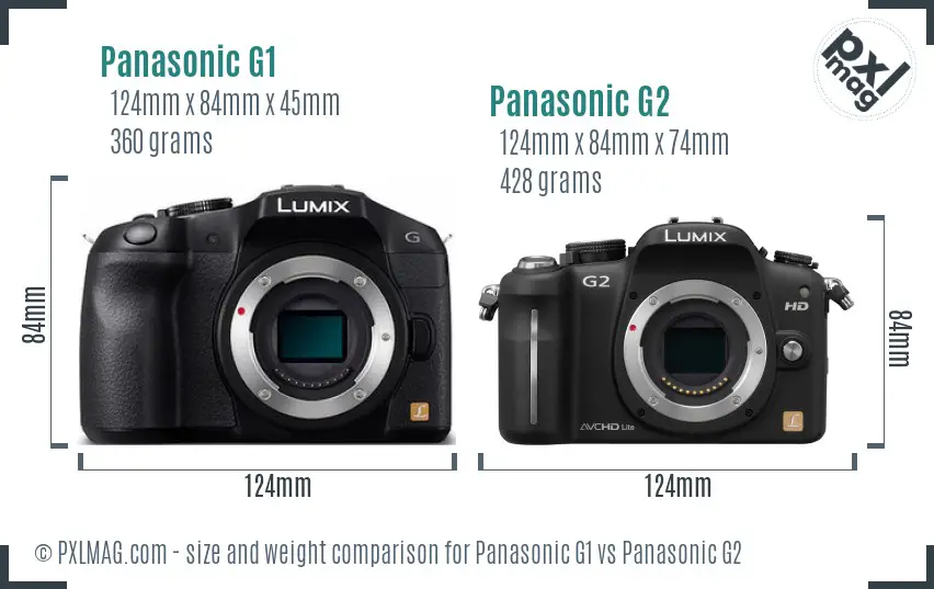 Panasonic G1 vs Panasonic G2 size comparison