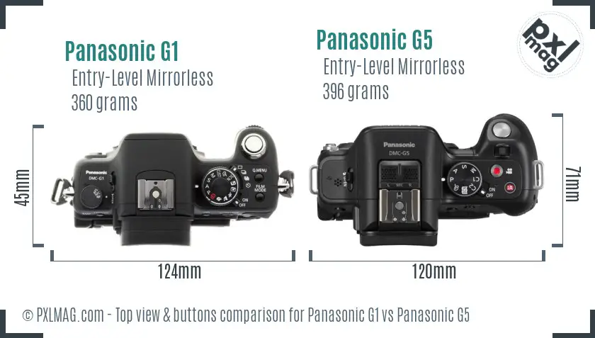 Panasonic G1 vs Panasonic G5 top view buttons comparison