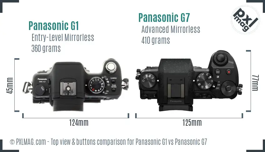 Panasonic G1 vs Panasonic G7 top view buttons comparison