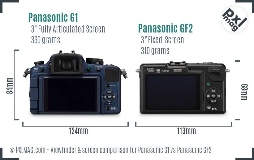 Panasonic G1 vs Panasonic GF2 Screen and Viewfinder comparison