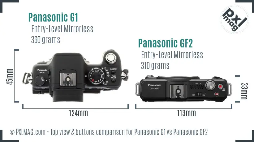 Panasonic G1 vs Panasonic GF2 top view buttons comparison