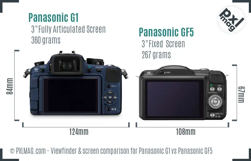 Panasonic G1 vs Panasonic GF5 Screen and Viewfinder comparison