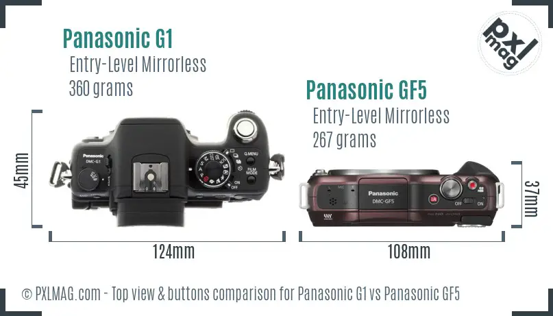 Panasonic G1 vs Panasonic GF5 top view buttons comparison