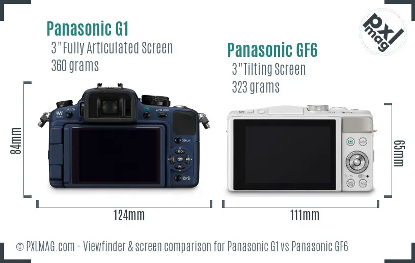 Panasonic G1 vs Panasonic GF6 Screen and Viewfinder comparison
