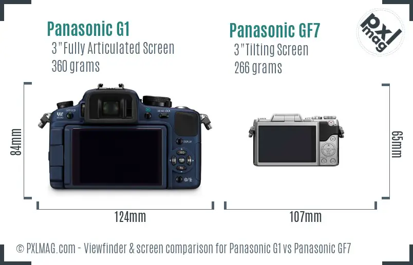 Panasonic G1 vs Panasonic GF7 Screen and Viewfinder comparison