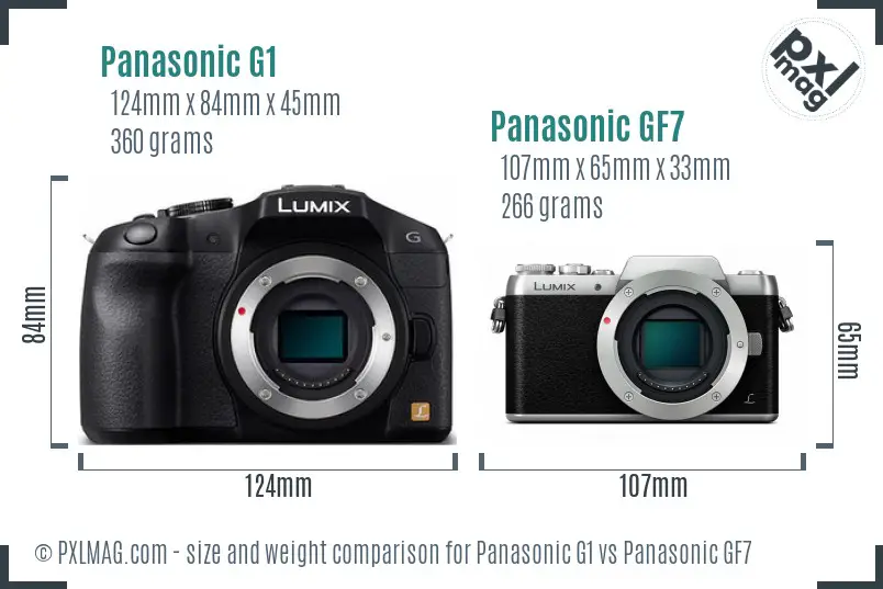 Panasonic G1 vs Panasonic GF7 size comparison