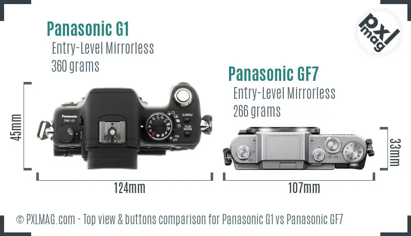 Panasonic G1 vs Panasonic GF7 top view buttons comparison