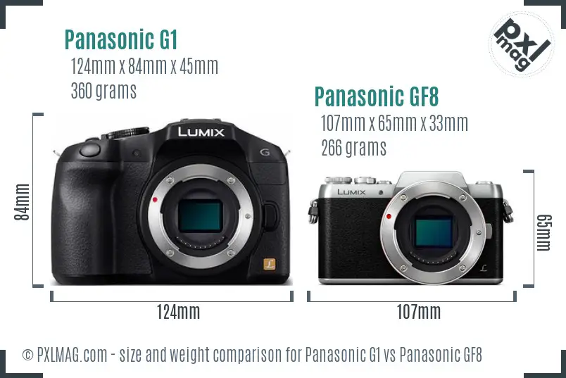 Panasonic G1 vs Panasonic GF8 size comparison