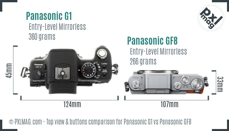 Panasonic G1 vs Panasonic GF8 top view buttons comparison
