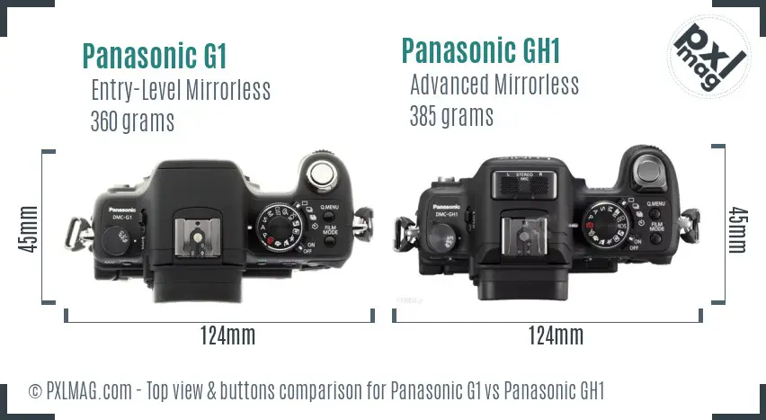 Panasonic G1 vs Panasonic GH1 top view buttons comparison