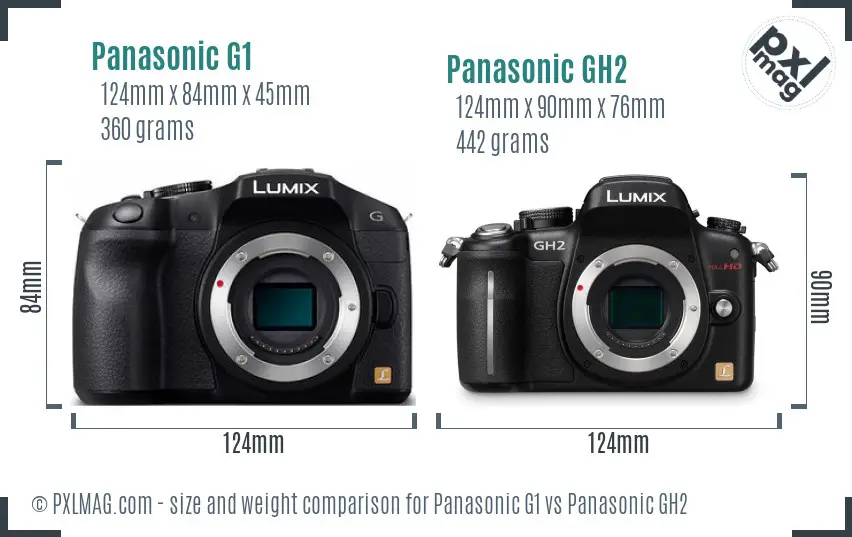 Panasonic G1 vs Panasonic GH2 size comparison