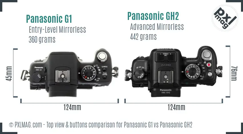 Panasonic G1 vs Panasonic GH2 top view buttons comparison