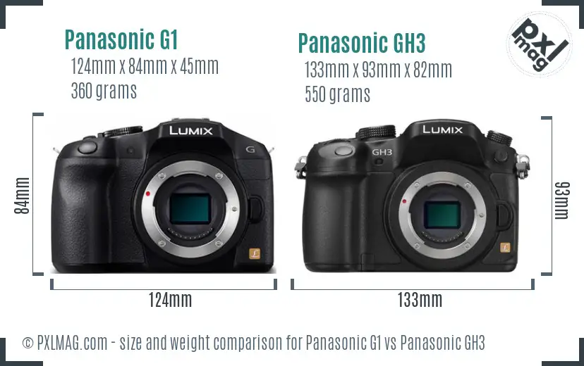Panasonic G1 vs Panasonic GH3 size comparison