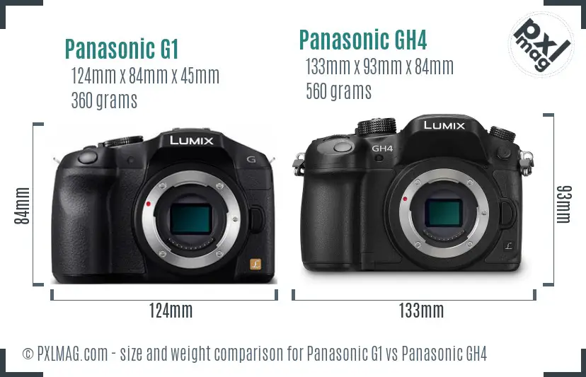 Panasonic G1 vs Panasonic GH4 size comparison