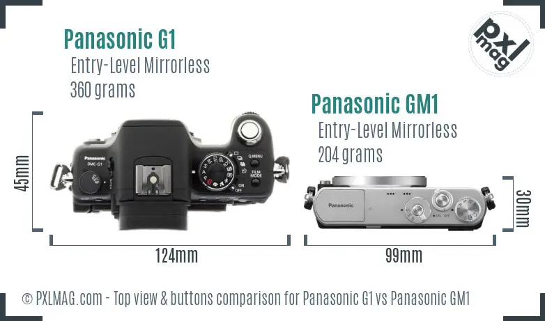 Panasonic G1 vs Panasonic GM1 top view buttons comparison