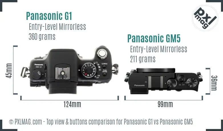 Panasonic G1 vs Panasonic GM5 top view buttons comparison