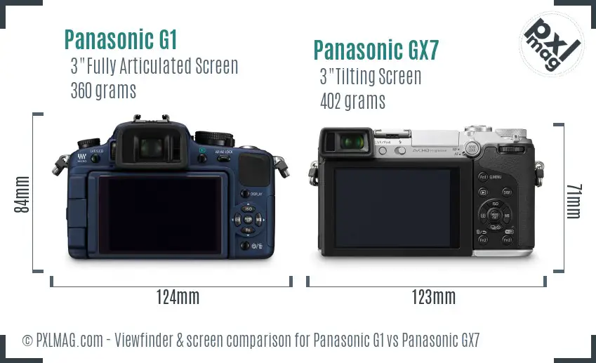 Panasonic G1 vs Panasonic GX7 Screen and Viewfinder comparison