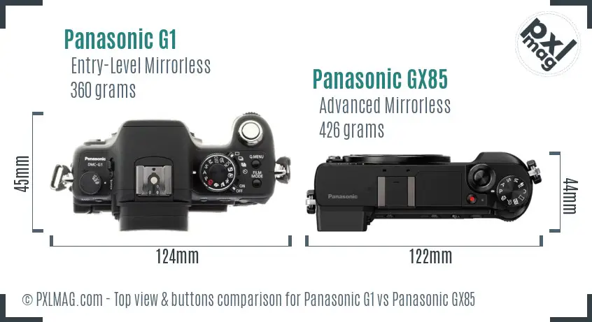 Panasonic G1 vs Panasonic GX85 top view buttons comparison