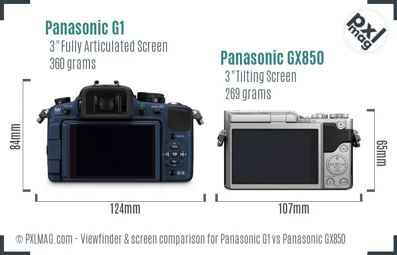 Panasonic G1 vs Panasonic GX850 Screen and Viewfinder comparison