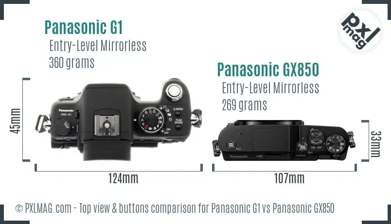 Panasonic G1 vs Panasonic GX850 top view buttons comparison