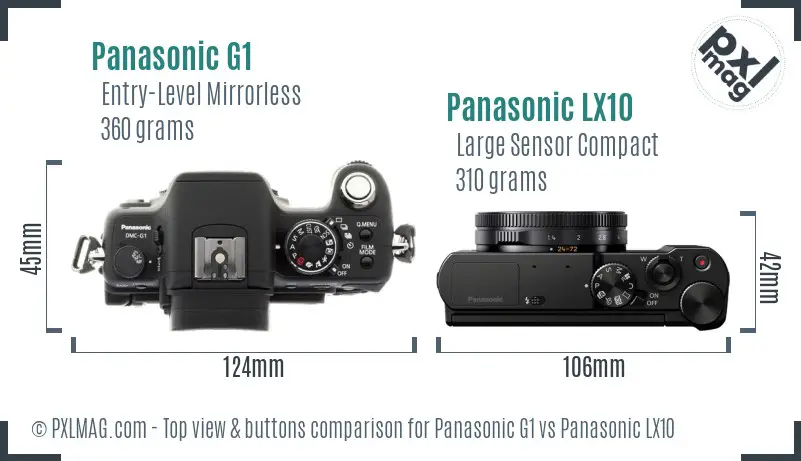 Panasonic G1 vs Panasonic LX10 top view buttons comparison